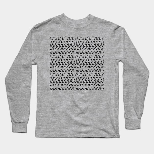 Monochrome Waves Pattern Long Sleeve T-Shirt by Patternos